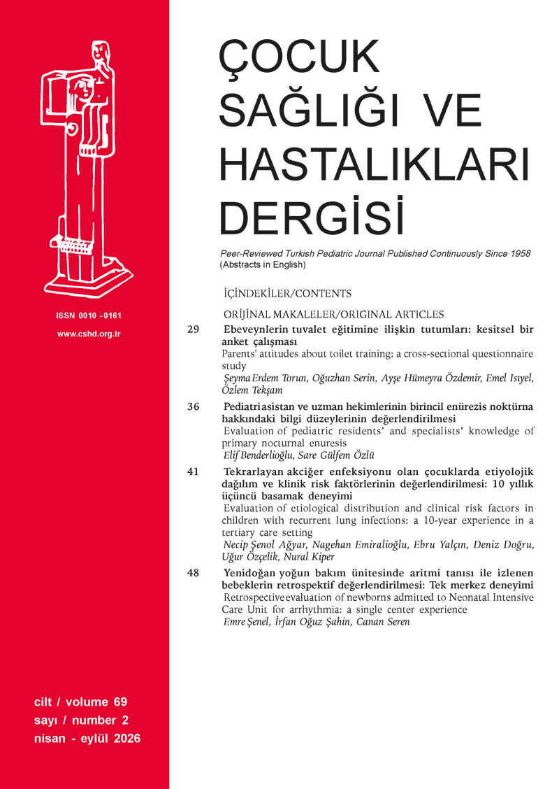 Çocuk Sağlığı ve Hastalıkları Dergisi kapak